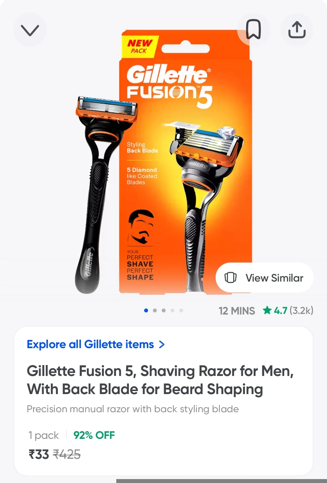 Instamart -- Gillette fusion 5 at ₹33